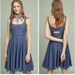 Anthropology Hutch Olivia eyelet dress blue summer coastal size S